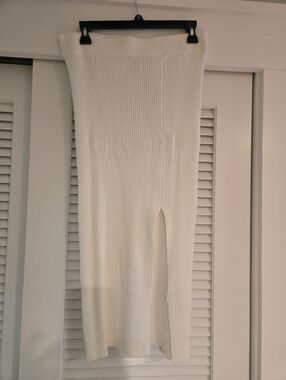 Calvin Klein Jeans White Ribbed Midi Skirt with Front Slit